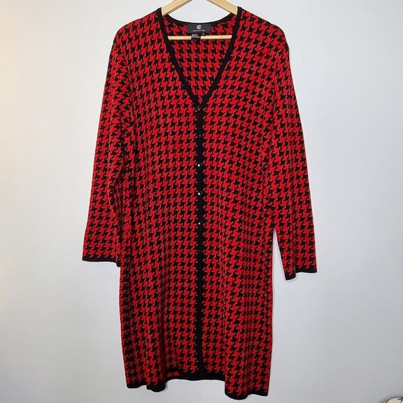CM Collection Red & Black button up long sleeve houndstooth sweater / Dress  XL - Picture 1 of 10